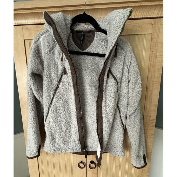 Kuhl Jacket Women Small Flight Sherpa Fleece Beige Fleece Hooded Full Zip - Picture 11 of 12